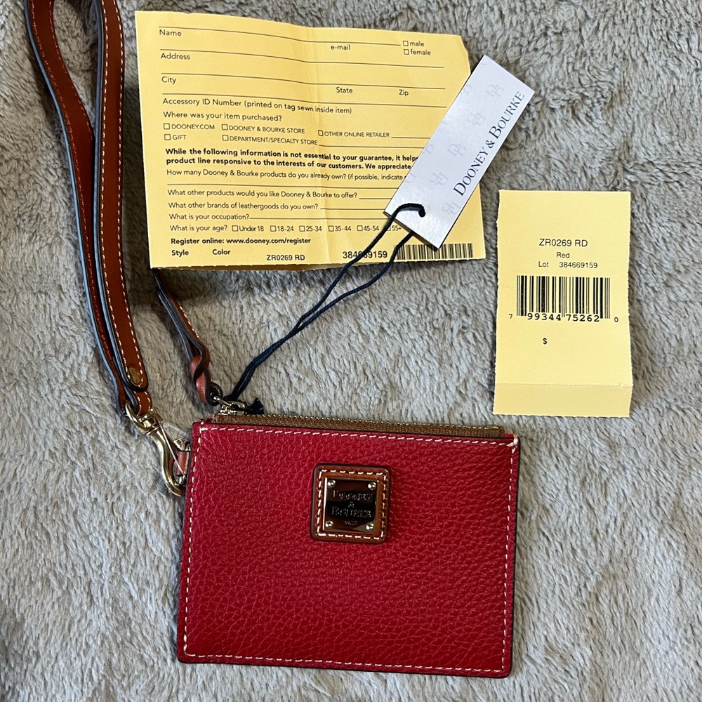 NWT - Dooney & Bourke Red Pebbled Leather Wristlet with Red Interior